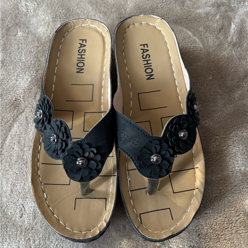 Black Floral Women's Sandals